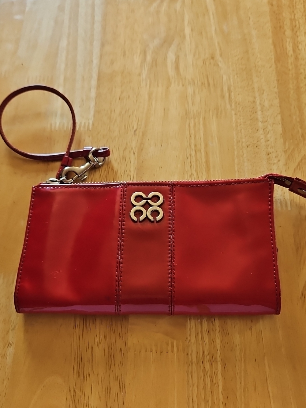 Coach Red Patent Wristlet Clutch with Silver- Tone Logo